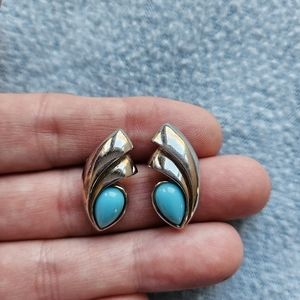 Avon Vintage Swirled Accent Earrings, Silver, Turquoise